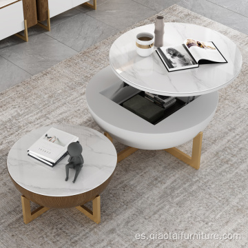 Combinación de mesa de centro con tapa elevable de madera redonda de color gris